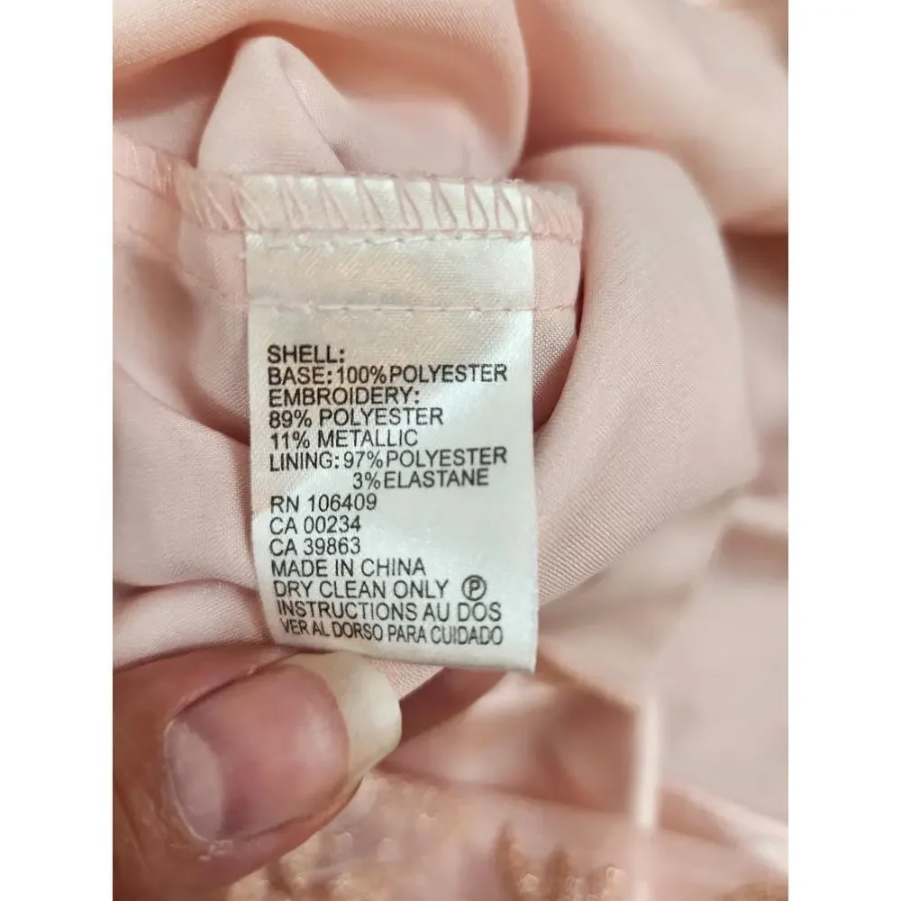 Tahari Arthur S. Levine ASL dress sz 14 pink metallic embroider sheer lined - Picture 15 of 16
